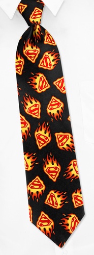 Superman Flame Logo Tie by DC Comics - Black Polyester Superman Flame Logo Tie by DC Comics - Black Polyester
