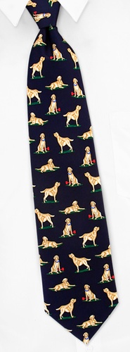 Yellow Lab Tie by Alynn Dog Ties -  Navy blue Silk