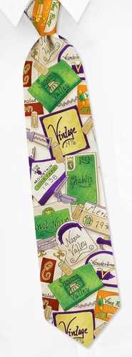 Wine Labels Tie by RM Style - Tan/taupe Silk