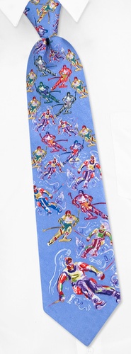 Skiing Downhill Tie by Wild Ties - Blue Silk Skiing Downhill Tie by Wild Ties - Blue Silk
