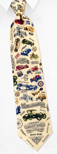 Antique Cars In Color Tie by Museum Artifacts -  Cream Silk