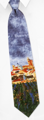 View of Saintes Marie - Van Gogh Tie by Museum Artifacts - Blue Silk View of Saintes Marie - Van Gogh Tie by Museum Artifacts - Blue Silk