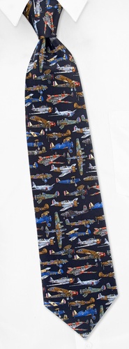 World War II Airplanes Tie by Museum Artifacts -  Navy blue Silk