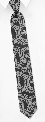 Tribal Art with Skulls Skinny Tie by Wild Ties - Black Microfiber Tribal Art with Skulls Skinny Tie by Wild Ties - Black Microfiber