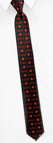Skinny I Love Jesus in Red Skinny Tie by Umo Lorenzo -  Black Polyester