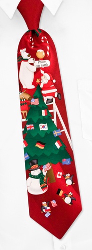 Peace On Earth International Flags Tie by Polar Pals -  Red Silk