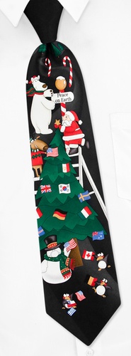 Peace On Earth International Flags Tie by Polar Pals -  Black Silk