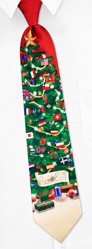 Peace On Earth International Tree Tie by First Snow -  Red Silk