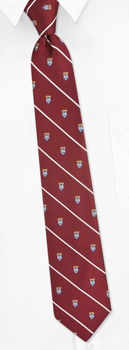 Stripe with Crest Skinny Tie by The American Necktie Co -  Maroon Microfiber