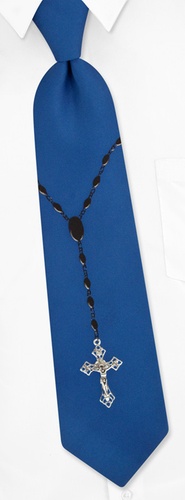Rosary and Cross Tie by The American Necktie Co - Blue Microfiber Rosary and Cross Tie by The American Necktie Co - Blue Microfiber