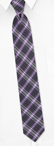 Plaid Skinny Tie by Silk Rhino Neckwear -  Gray Polyester
