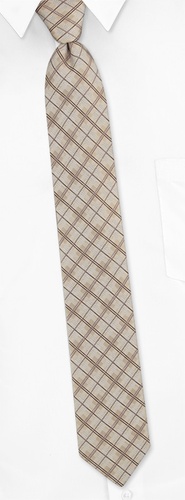 Mini Plaid Skinny Tie by Silk Rhino Neckwear -  Tan/taupe Polyester