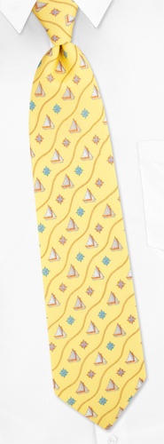 Boats & Ropes Tie by Alynn Novelty -  Yellow Silk