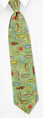 Catch of the Day Tie by Alynn Novelty -  Moss green Silk