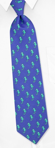 Seahorses Tie by Alynn Novelty -  Blue Silk