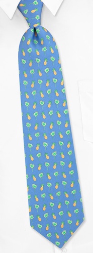 Pineapples and Palms Tie by Alynn Novelty -  Light blue Silk