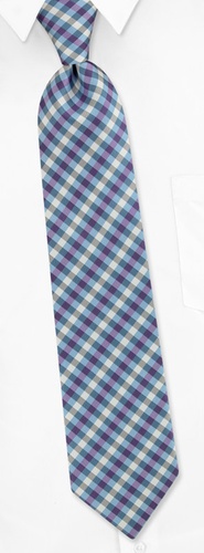 Irvine Check Tie by Silk Rhino Neckwear -  Light blue Microfiber