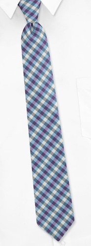 Irvine Check Skinny Tie by Silk Rhino Neckwear -  Light blue Microfiber