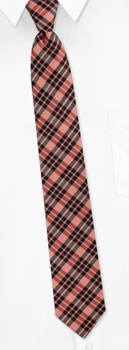 Alexandria Plaid Skinny Tie by Silk Rhino Neckwear -  Coral Microfiber