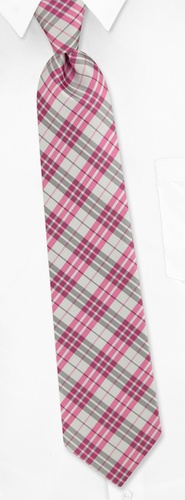 Perth Plaid Extra Long Tie by Silk Rhino Neckwear -  Pink Microfiber