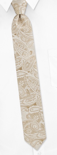 Chelsea Paisley Skinny Tie by Silk Rhino Neckwear -  Beige Microfiber