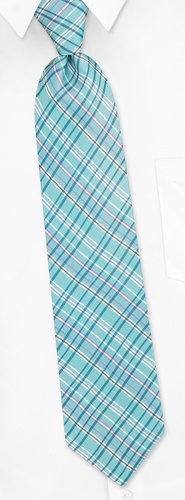 Verona Plaid Long Tie by Principessa Regale -  Turquoise Silk