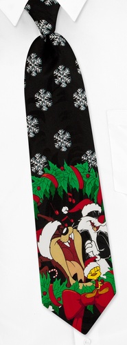 Taz, Tweety & Sylvester Christmas Tie by Looney Tunes -  Black Polyester